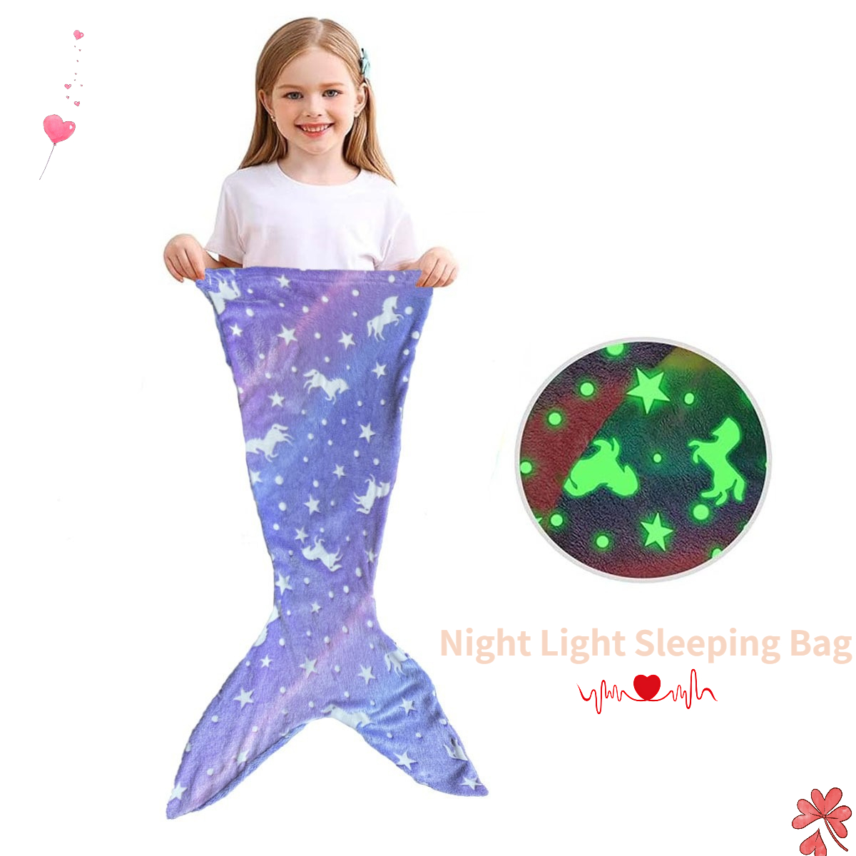Fleece Sleep Bag - Slaapzakkostuum Glow in The Dark Zeemeerminstaart